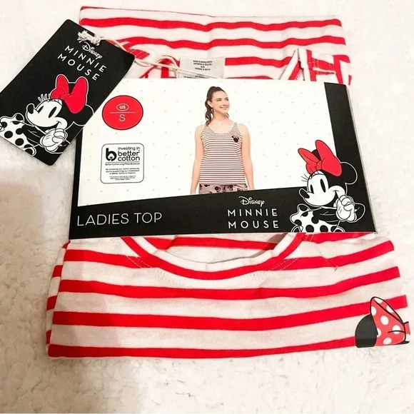 Disney Minnie Mouse Red Striped Tank Top Size Small - Picture 1 of 3